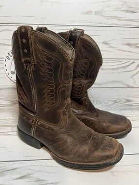 Ariat Honor Brown Leather Cowboy Boots Kids Size 13.5 Square Toe Western10017313